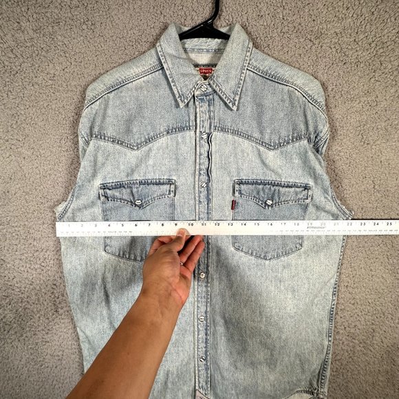 Levis Vintage Denim Pearl Snap Shirt Mens Small Blue Button Up Western Rodeo VTG - Picture 6 of 16